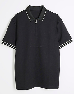 New Men's <b>Zip</b>-<b>Up</b> Shirt Solid Pattern Knitted 100% Cotton Breathable Embroidered Silk Screen Printed Front Logo Short Sleeve - Product Image 3