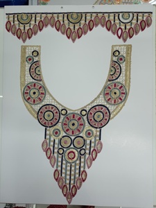 Parche de cuello texturizado para blusa étnica india, bordado artístico Kurti con trabajo de lentejuelas y base de red, estilo cosido - Product Image 2