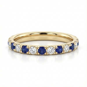 Bague Éternité SHREYA DIAM pour Femme en Or Jaune avec Saphirs et Diamants, Taille Ronde Brillante, Sertissage à Griffes, Style Classique, Anniversaire - Product Image 1