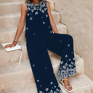 ชุดเสื้อผ้าผู้หญิงสไตล์ยุโรปและอเมริกา ประจำฤดูใบไม้ผลิและฤดูร้อน ปี 2025 ไซส์ใหญ่ แฟชั่นใหม่ ลายพิมพ์ ชุดเสื้อและกางเกงทรงกลม 2 ชิ้น - Product Image 6