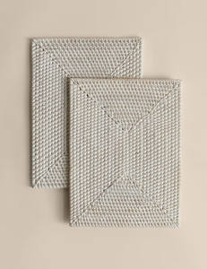 White Handwoven Rattan <b>Placemats</b>, Eco-friendly Rectangular Wicker Table Mats for Dining Decor - Product Image 1