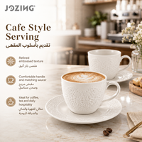JOZING Ensemble tasse et soucoupe à café en céramique blanche 7oz, motif dentelle crochetée en relief, stock en liquidation, prix de gros imbattables, style vintage