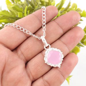 จี้ห้อยคอทรงคุชชั่นประดับพลอยโรสชาลซีโดนีสีชมพูอ่อน ตัวเรือนเงินแท้ 925 เหมาะสำหรับงานหมั้น งานเลี้ยง หรือใส่ในวันนี้ ของขวัญแฮนด์เมด - Product Image 4