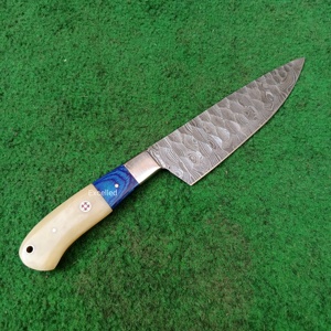 มีดเชฟเหล็กดามัสกัสสำหรับใช้ในครัวมีด้ามจับทำจากไม้และกระดูกสำหรับตัดผักงานตามสั่ง - Product Image 4