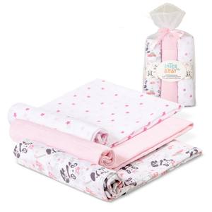 SWADDLES 80X80-Mod. Paquete de 3 Manta de Algodón 100% con Diseño de Panda - Rosa - Product Image 1