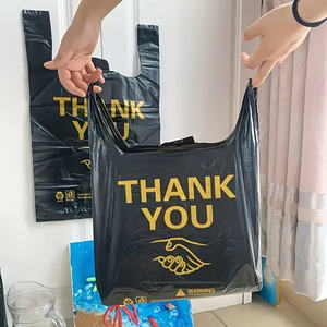 Bolsa de camiseta de supermercado de plástico reciclado transparente impresa en huecograbado personalizada - Product Image 4