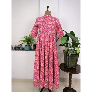 Hermoso Vestido Bohemio Indio de Algodón con Estampado Artesanal, Talla Pequeña, Estilo Flapper/Skater, Cintura Imperio, Suministro ODM - Product Image 1
