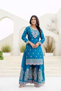 Palazzo de gasa de nuevo diseñador con codificación de secuencia bordada Kurta & Dupatta para ocasiones de fiesta-Disponible para COD - Product Image 2