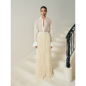 Jupes longues pour femmes Design Chic perlées à la main pré-commande MESH MAXI JUPE Relief 64% coton 36% Polyester vêtements de luxe pour femmes - Product Image 1