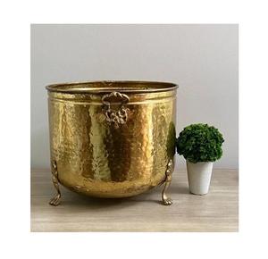 Ensemble de 3 jardinières décoratives dorées anciennes avec support en métal doré, de grande qualité au meilleur prix - Product Image 2