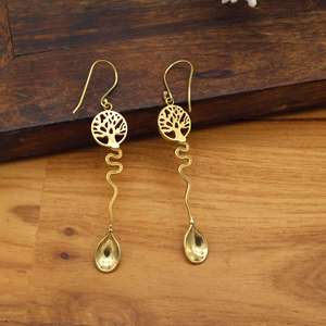 Pendientes Colgantes Árbol de la Vida |   Pendientes de latón artesanales con dije de cuchara ondulada, joyería espiritual de moda para mujer, venta al por mayor - Product Image 4