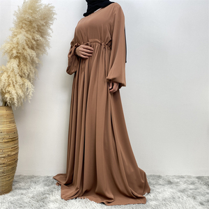 Cinturón cintura mujeres vestido musulmán Abaya alta calidad venta al por mayor ropa islámica moderna mujeres musulmanas Abaya en Color sólido - Product Image 4