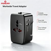 Adaptador de Viaje Universal Foxcan con Certificación CE, Mini Enchufe con 2 Puertos USB para Auriculares y Smartphones