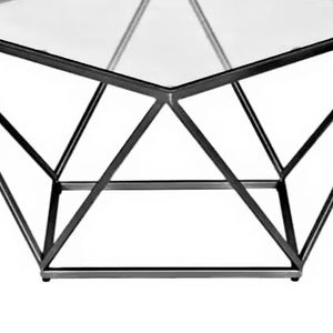 Table basse géométrique en métal argenté avec dessus en verre clair Table d'appoint moderne - Product Image 4