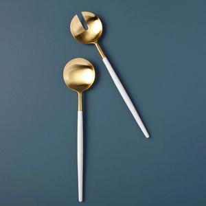 Ensemble de serveurs à salade en acier inoxydable pour buffet, pour hôtels, cuillère et fourchette de service en métal durable avec finition dorée pour la restauration et les événements - Product Image 2