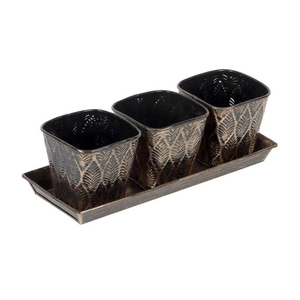 Este adorable Juego de 3 macetas de mesa de metal con bandeja de color negro y Dorado se puede utilizar en su sala de estar, dormitorio, jardín a granel - Product Image 1