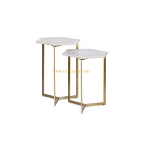 Plateau en marbre blanc avec cadre en métal plaqué or Tables gigognes Classique Admirable Design Décoration New Look Tables gigognes - Product Image 1