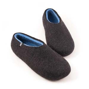 Premium Black Felt <b>Slippers</b> Anti-Slippery Anti-Slip Warm Sustainable Comfortable Indoor Shoes <b>for</b> Men <b>Women</b> Handmade in Nepal - Product Image 1