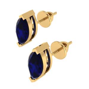 Gold Plated Sterling Silver Marquise Shape Stud Earring Sapphire Gemstone (September Birthstone) Trendy Engagement <b>2</b> <b>Pieces</b> - Product Image 2
