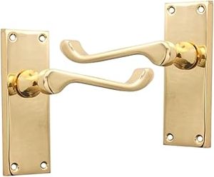 Infinity Decor Pair Polished Brass Victorian Scroll Lever Square Backplate <b>Latch</b> Door 115mm Ambidextrous Touch Control Handles - Product Image 1