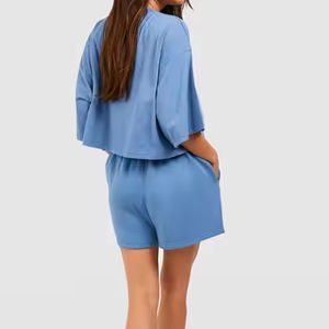 Chándal de alta calidad, conjunto corto de manga larga con capucha, conjuntos de Top corto de Fitness, conjunto de chándal Vintage lavado bordado estampado para mujer - Product Image 5