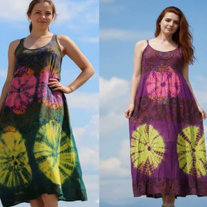 Robe d'été décontractée bohème tendance pour femmes 100% coton Manches longues sans manches de haute qualité Ourlet évasé Écologique Respirant Lavable - Product Image 1