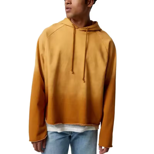 Luxe automne nouveaux vêtements coupe ourlet blanc surdimensionné à capuche 450 Gsm français éponge recadrée ourlet brut soleil fondu sweats à capuche - Product Image 1