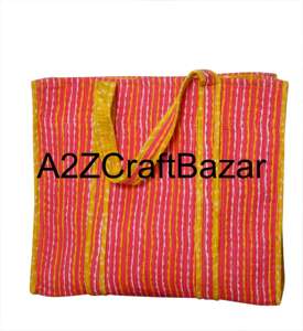 Handmade Cotton Quilted Large Long Handle Shoulder Tote <b>Bag</b> Women Eco Friendly Indian Bohemian Groceries Carry Striped <b>Bags</b> - Product Image 1