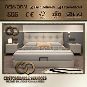 Meubles de chambre à coucher minimalistes italiens, <span class=keywords><strong>lit</strong></span> en cuir Nappa, <span class=keywords><strong>lit</strong></span> king-size rembourré à profil bas - Product Image 1