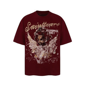 T-Shirt Vintage Imprimé Solide Lourd 100% Coton Taille Moyenne Casual Plat Avant Court Longueur Haute Qualité Sérigraphie Vierge - Product Image 3