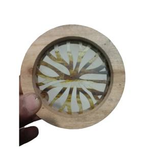 จานรองแก้วทำจากหินเรซินแฮนด์เมดสุดหรูทรงกลมพร้อมศิลปะฝังลายใบไม้สีดำแผ่นรองแก้วสำหรับตกแต่งและดื่ม - Product Image 2