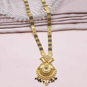 Mangalsutra largo chapado en oro de 24 quilates al por mayor para mujeres casadas, Mangalsutra DE BODA indio tradicional, joyería llena de oro de latón. - Product Image 2