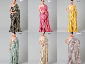 Fantaisie À La Mode Ethnique Vêtements Lourd 60 Grammes Georgette Saree Blouse Avec Lourd 3MM & 5MM Paillettes Broderie Travail à Vendre - Product Image 6