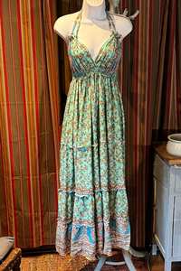 ชุดเดรสฮิปปี้สไตล์โบฮีเมียนแนวชนเผ่าวินเทจคอแต่งระบายเปิดหลังแฟชั่นฤดูร้อน - Product Image 2