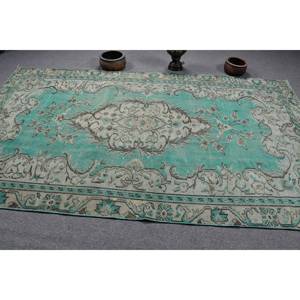 Tapis Turc Vintage 5.7 X 9.8ft Bleu Beige Plat Tissage Laine avec Motif Patchwork pour Salon Décor Couloir Utilisation Latex Soutenu - Product Image 3