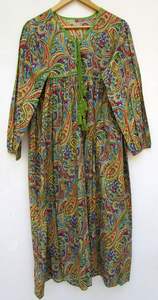 Vintage bohème Maxi robe luxueux 100% coton Floral main bloc imprimé femmes décontracté robe d'été avec boutons naturel - Product Image 3