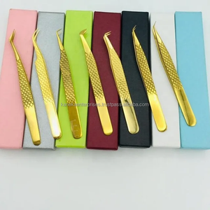 Golden Gold Professional Precision Anti-Static Eyelash Extension Tweezers Stainless Steel Beauty <b>Tool</b> for 12-14cm Lash - Product Image 3