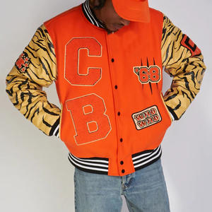 Chaqueta Bomber Unisex con Bordado Universitario para Invierno, Tejido de Lana Fina, Mangas de Cuero con Cuello Levantado, Ropa de Calle con Letras - Product Image 3