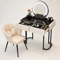 Ensemble coiffeuse haut de gamme en pierre frittée avec chaise rembourrée, bureau de maquillage intégré et rangement – Vente directe usine