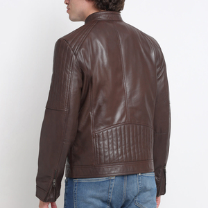 Veste en cuir véritable de vachette élégante pour homme, avec col montant, broderie personnalisée, confortable et douce - Product Image 4