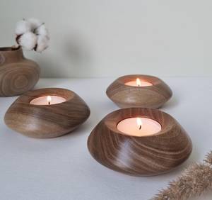 Candelabro de Madera Maciza Natural de Alta Calidad con Grabado en Relieve para Velas de Té y Velas de Pilar, para el Hogar, Día de San Valentín - Product Image 4