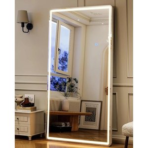 Espejo Rectangular LED Dorado de 80x180cm, Espejo de Cuerpo Entero Contemporáneo con Marco de Vidrio Ajustable para Montar en la Pared, para Hoteles, de Smartspace - Product Image 1