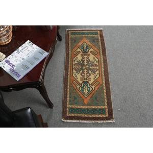 พรม1.4x3.6ft สไตล์วินเทจสไตล์ตุรกีพื้นที่ขนาดใหญ่สีน้ำตาลอมส้มมีลวดลายปะติดด้านหลังเป็นยางสำหรับวัยรุ่นใช้ในโถงทางเดิน - Product Image 1