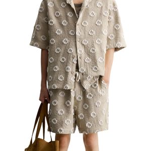 Short d'été décontracté pour hommes Pantalon à taille élastique brodé de fleurs Vêtements à la mode tissés respirants-Vente en gros - Product Image 1