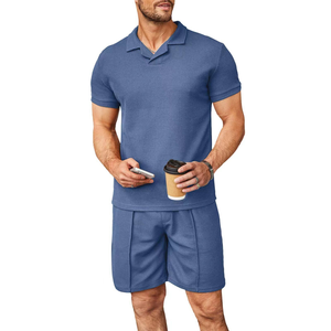 New Men's Casual Summer Suit <b>Set</b> Cool V-Neck Short Sleeve Shirt & Shorts Quick Dry Thermal Breathable Printed Technique - Product Image 2