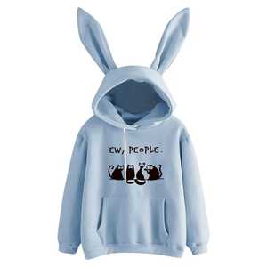 Sweat-shirt décontracté pour femme imprimé oreille de lapin pull à capuche à manches longues chemisier haut - Product Image 1