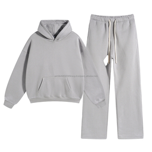 Ensemble de sweat-shirts à capuche et de pantalons de survêtement évasés de haute qualité, personnalisés, en molleton de coton lourd de 350 g/m², chauds pour l'hiver, streetwear surdimensionné - Product Image 2