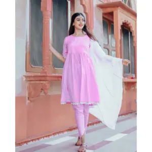ชุดอนาร์กาลีผ้าเรยอนสีชมพูโรสสุดฮิต ดีไซน์ด้วยด้ายและกระดุม (ไซส์ XS-5XL) สำหรับฤดูร้อน สไตล์อินเดีย - Product Image 5