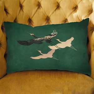 Coussin imprimé Grues Vertes : Coussin décoratif abstrait minimaliste japonais moderne, 8"x8" - 20x20 cm - Product Image 4