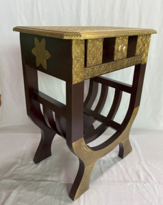 Traditional Wooden Nightstand With Gold Inlay Brass Fitted And Single Drawer Bedroom Furniture Decorative Side Table Nighstand - Product Image 3